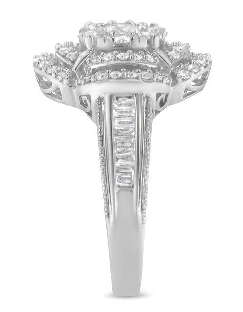 Load image into Gallery viewer, 14K White Gold 1.0 Cttw Round &amp; Baguette Cut Diamond Floral Cluster Quatrefoil Channel Set Band Cocktail Statement Ring (H-I Color, SI2-I1 Clarity) by Haus of Brilliance
