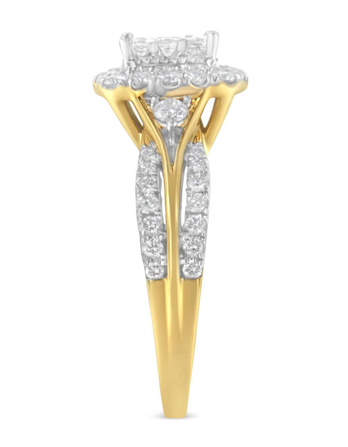 Load image into Gallery viewer, 10K Yellow Gold 1.0 Cttw Diamond Composite Cushion-Shape Halo 3-Band-Look Engagement Ring (H-I Color, SI1-SI2 Clarity) by Infinite Jewels

