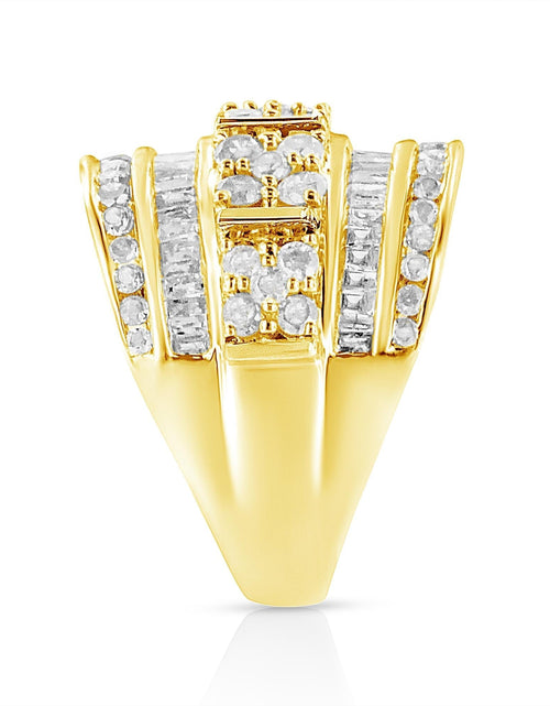 Load image into Gallery viewer, .925 Sterling Silver 2.0 Cttw Round &amp; Baguette Cut Diamond Multi-Row Channel Set Tapered Cocktail Fashion Ring (I-J Color, I3 Clarity) by Haus of Brilliance
