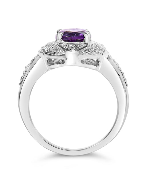 Load image into Gallery viewer, .925 Sterling Silver 9x7mm Oval Purple Amethyst and Round Diamond Accent Fashion Cocktail Ring (I-J Color, I1-I2 Clarity) by Infinite Jewels

