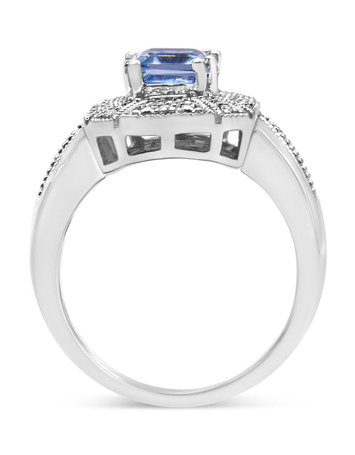 Load image into Gallery viewer, .925 Sterling Silver Diamond Accent and 8X6 mm Emerald-Shape Blue Topaz Ring (I-J Color, I2-I3 Clarity) by Haus of Brilliance
