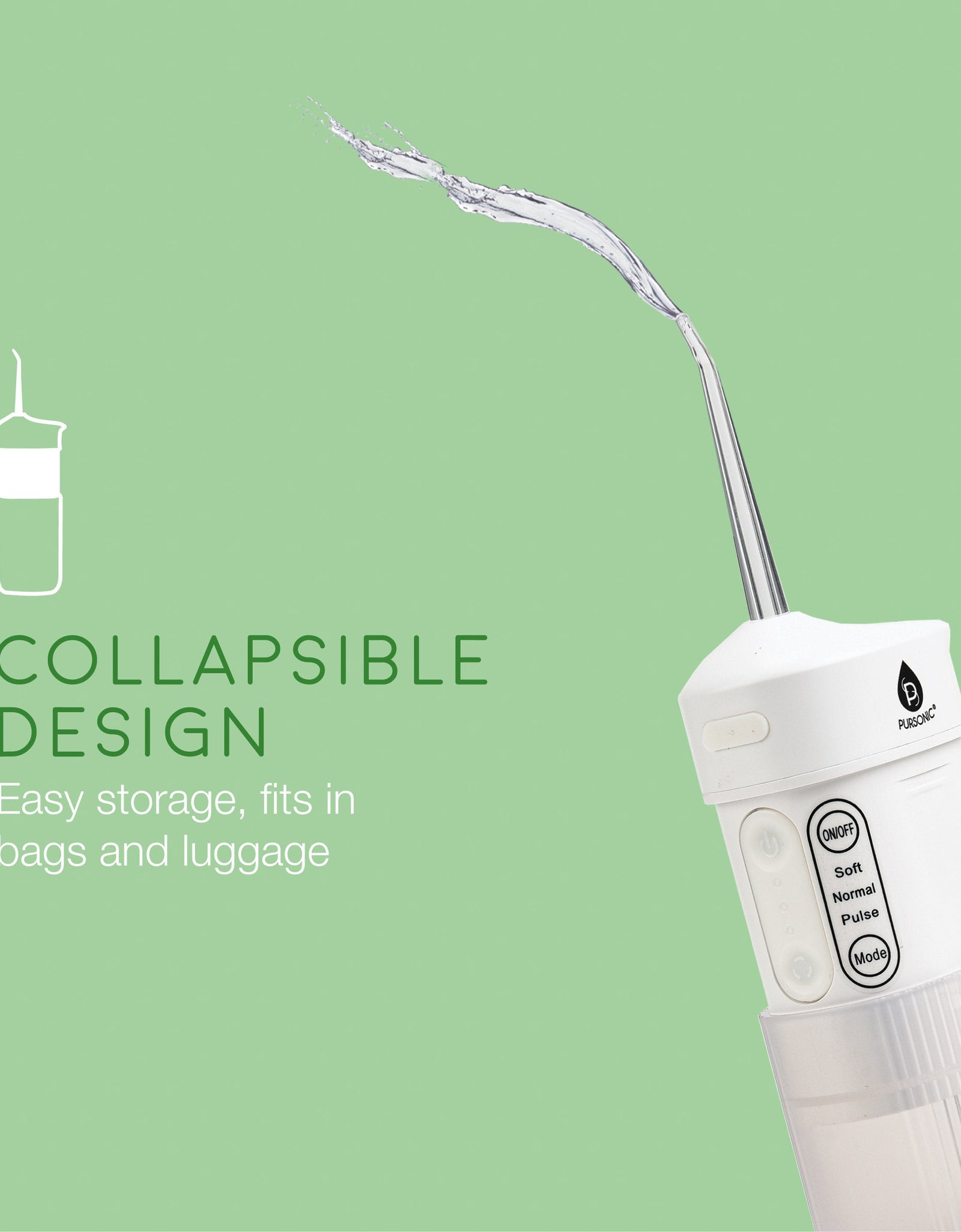 Portable USB Rechargeable Collapsible Water Flosser by Pursonic