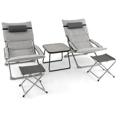 Load image into Gallery viewer, 5-Piece Patio Sling Chair Set Folding Lounge Chairs with Footrests and Coffee Table-Gray
