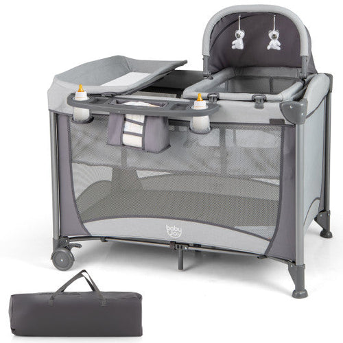 Load image into Gallery viewer, 5-in-1 Portable Baby Playard with Cradle and Storage Basket-Gray

