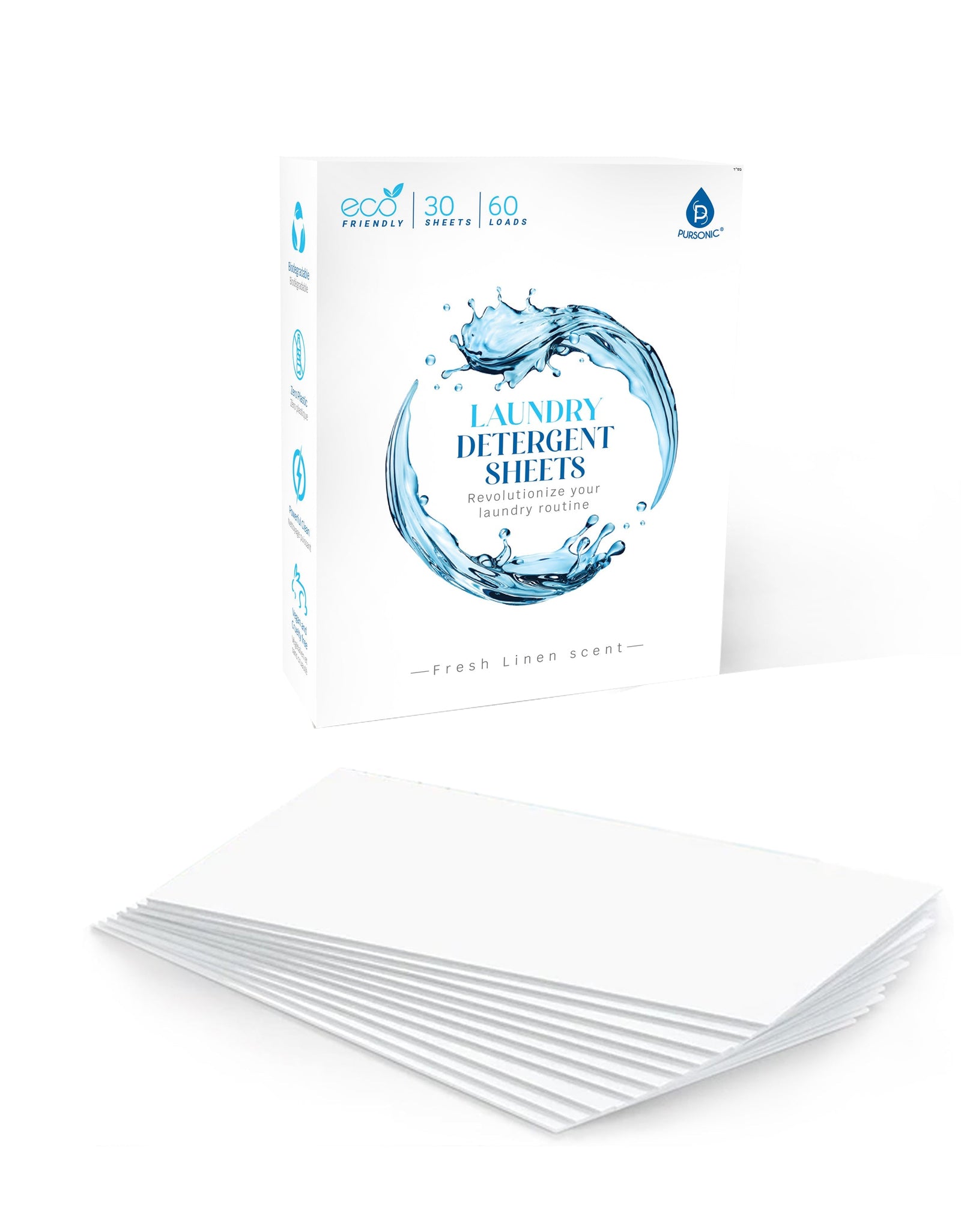 Natural Laundry Detergent Sheets ,Eco Friendly– Fresh Linen Scent by Pursonic