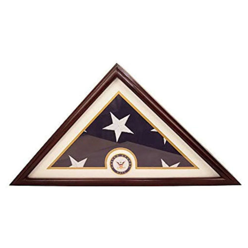 Load image into Gallery viewer, Flags Connections - Navy Flag Display Small Case Box, 5x9 Burial - Funeral - Veteran Flag Elegant Display Case with Flat Base, Solid Wood, Cherry Finish. by The Military Gift Store
