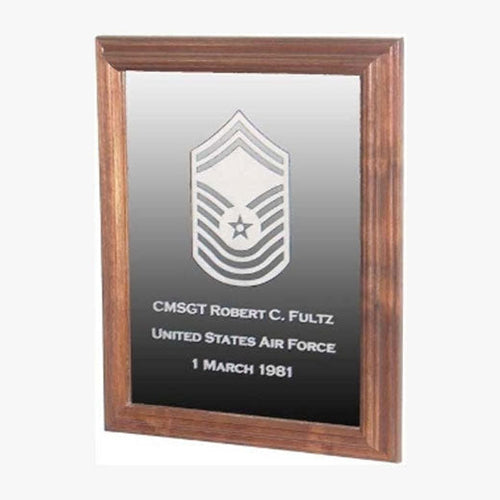 Load image into Gallery viewer, Military Laser Engraved Rank Insignia Mirror Frame - Walnut Material. by The Military Gift Store
