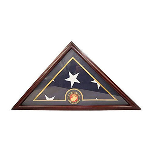 Load image into Gallery viewer, Flags Connections - Marine Flag Display Case Box, 5x9 Burial - Funeral - Veteran Elegant Wood Display Case with Flat Base. by The Military Gift Store
