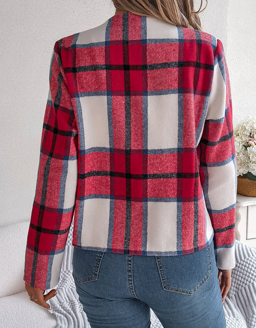 Load image into Gallery viewer, Plaid Open Front Long Sleeve Jacket
