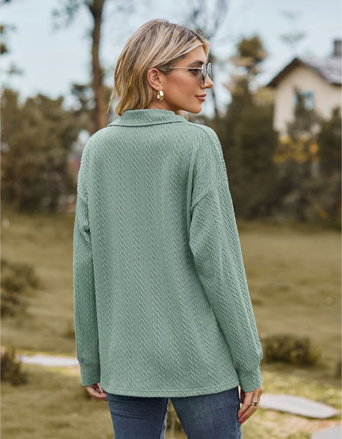 Load image into Gallery viewer, Collared Neck Cable-Knit Long Sleeve Blouse
