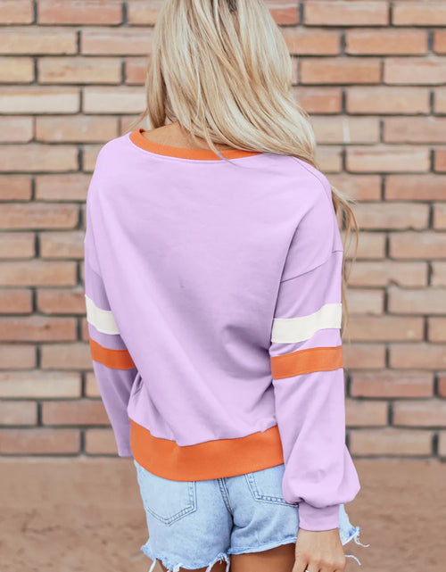 Load image into Gallery viewer, Contrast V-Neck Long Sleeve Sweatshirt
