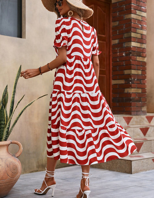 Load image into Gallery viewer, Wavy Striped Round Neck Short Sleeve Dress
