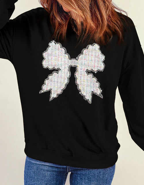 Load image into Gallery viewer, Contrast Bow Round Neck Long Sleeve Sweatshirt

