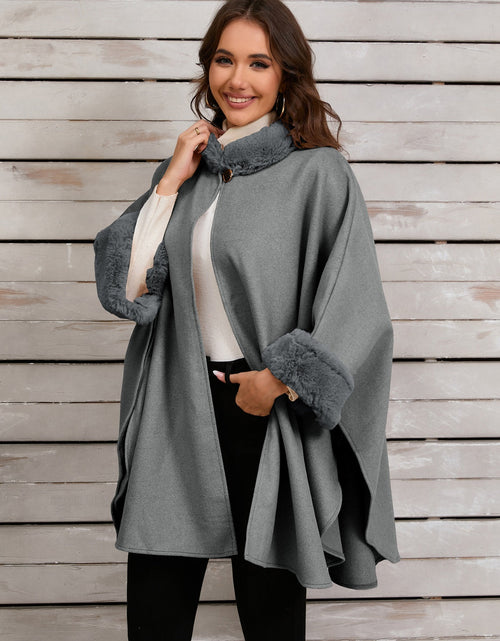 Load image into Gallery viewer, Fuzzy Trim Long Sleeve Poncho

