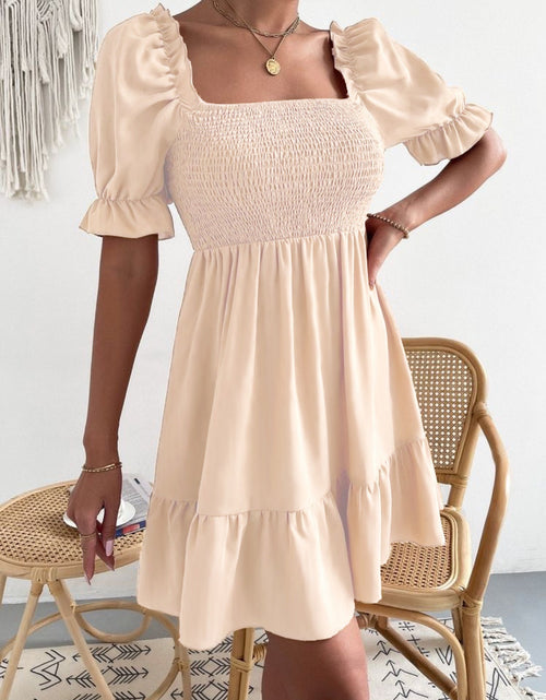 Load image into Gallery viewer, Smocked Square Neck Short Sleeve Dress
