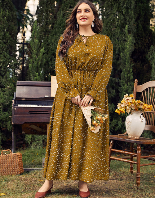 Load image into Gallery viewer, Honey Plus Size Ruffled Polka Dot Long Sleeve Midi Dress
