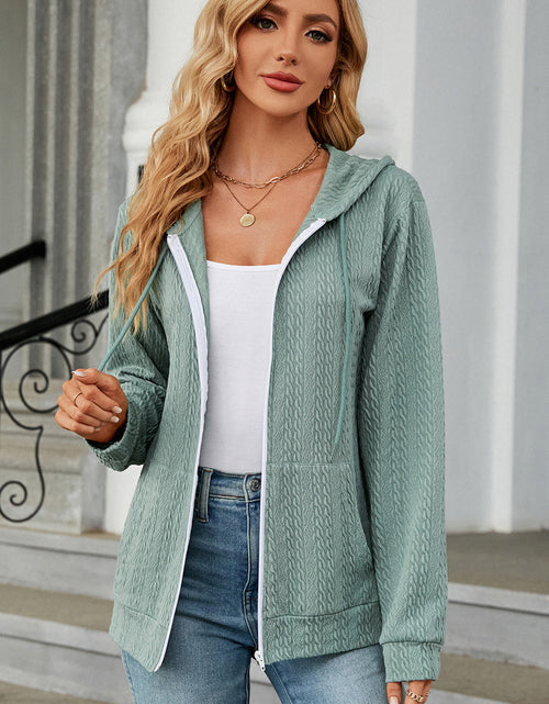 Load image into Gallery viewer, Drawstring Zip Up Long Sleeve Hoodie
