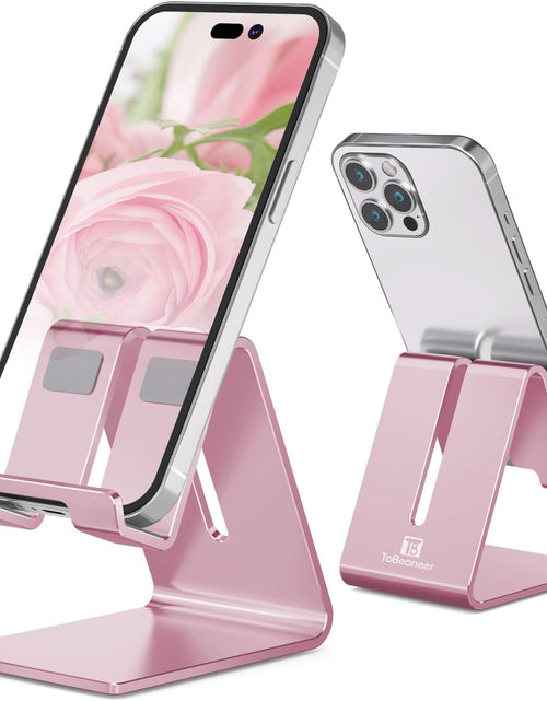 Load image into Gallery viewer, Cell Phone Stand Holder -  Aluminum Desktop Solid Portable Universal Desk Stand Compatible with All Mobile Smart Phone Huawei Iphone X 8 7 6 plus 5 Ipad Mini Tablet Office Decor (Rose Gold)
