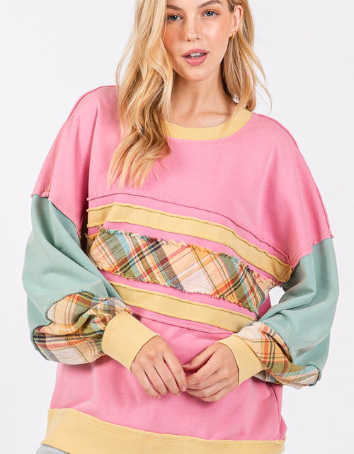 Load image into Gallery viewer, SAGE + FIG Mineral Wash Raw Edge Color Block Sweatshirt
