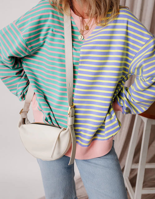Load image into Gallery viewer, Contrast Stripes Round Neck Long Sleeve Sweatshirt
