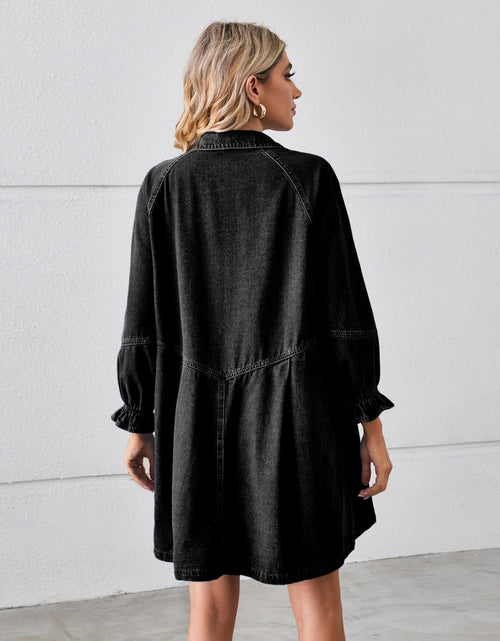 Load image into Gallery viewer, Button Up Flounce Sleeve Mini Denim Dress
