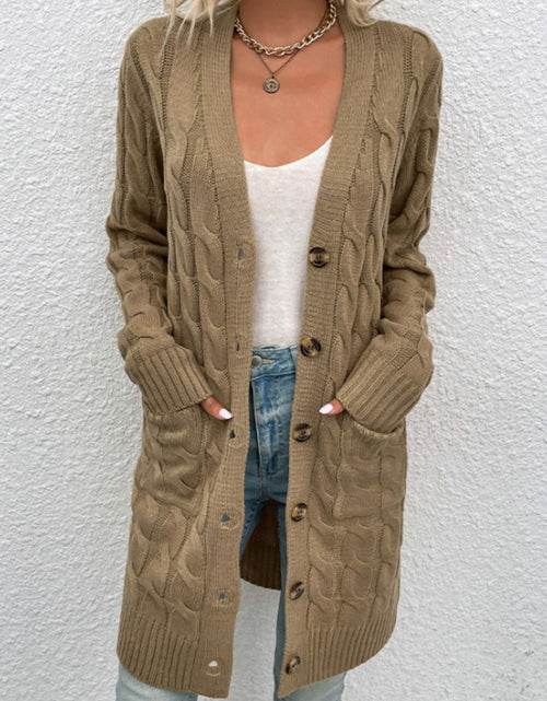 Load image into Gallery viewer, Cable-Knit Button Down Cardigan with Pockets
