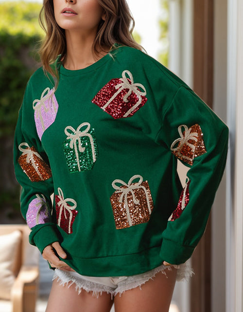 Load image into Gallery viewer, Sequin Gift Box Long Sleeve Sweatshirt
