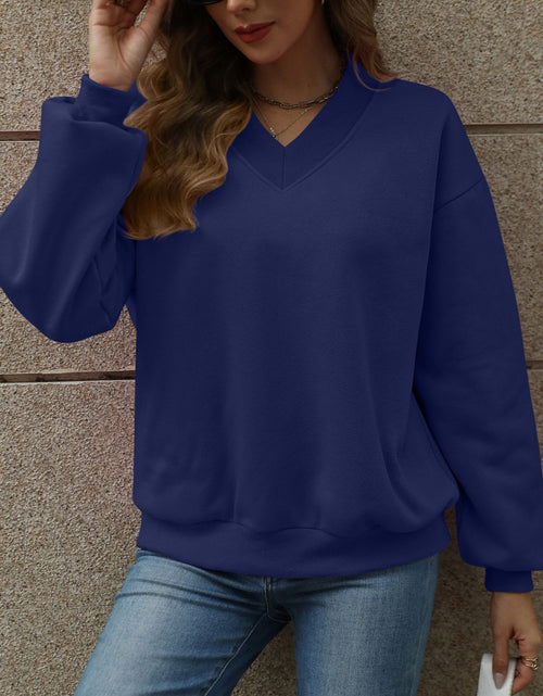 Load image into Gallery viewer, V-Neck Long Sleeve Dropped Shoulder Sweatshirt
