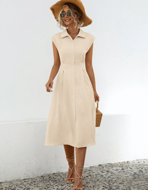 Load image into Gallery viewer, Button Up Cap Sleeve Midi Dress
