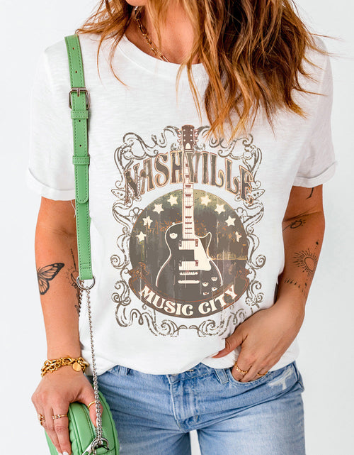Load image into Gallery viewer, Guitar Graphic Round Neck Short Sleeve T-Shirt
