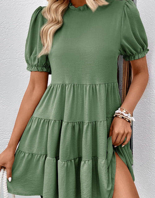 Load image into Gallery viewer, Perfee Puff Sleeve Tie Back Tiered Dress
