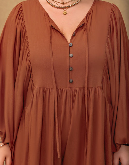 Load image into Gallery viewer, Plus Size Ruched Tie Neck Balloon Sleeve Romper

