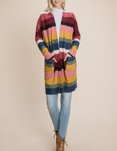 Load image into Gallery viewer, BOMBOM Color Block Striped Open Front Cardigan

