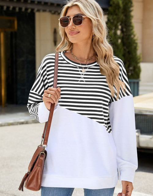 Load image into Gallery viewer, Slit Contrast Striped Long Sleeve Sweatshirt
