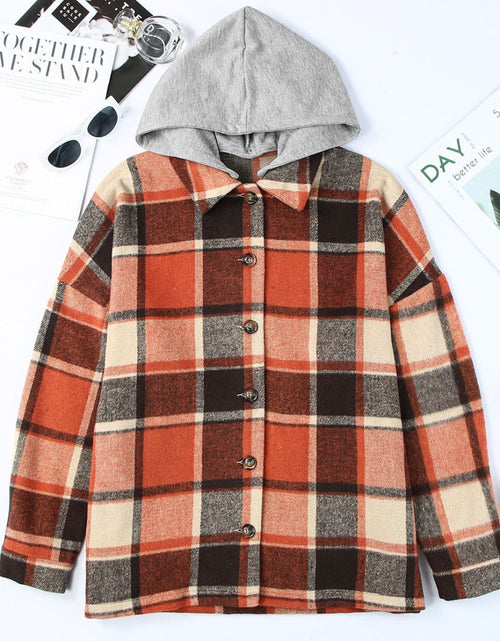 Load image into Gallery viewer, Plaid Button Up Hooded Shacket
