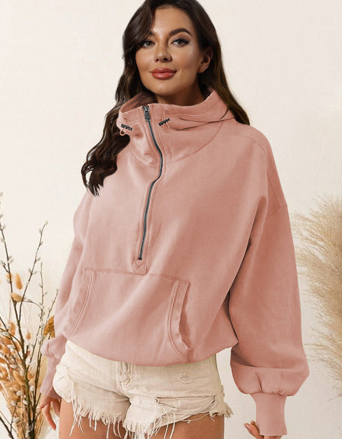 Load image into Gallery viewer, Zip-Up Dropped Shoulder Hoodie
