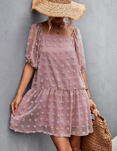 Load image into Gallery viewer, Swiss Dot Square Neck Half Balloon Sleeve Dress
