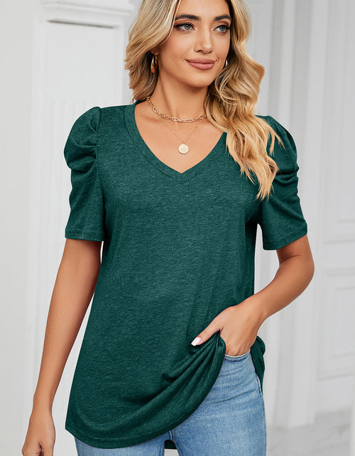 Load image into Gallery viewer, Heathered V-Neck Puff Sleeve T-Shirt
