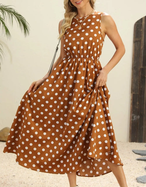 Load image into Gallery viewer, Polka Dot Round Neck Sleeveless Midi Dress

