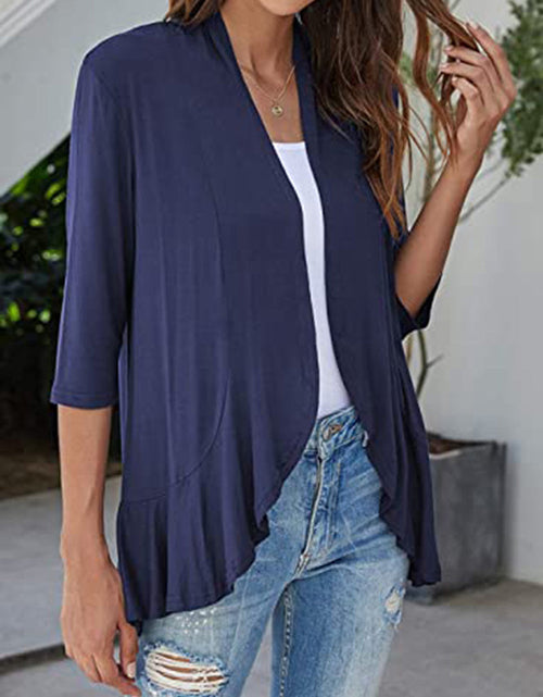 Load image into Gallery viewer, Open Front Three-Quarter Sleeve Cardigan
