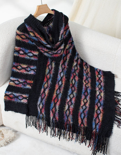Load image into Gallery viewer, Fringe Contrast Hooded Poncho
