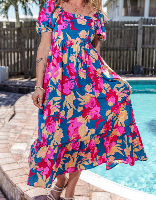 Load image into Gallery viewer, Printed Square Neck Short Sleeve Midi Dress
