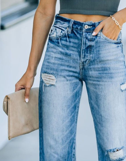 Load image into Gallery viewer, Distressed Straight Leg Jeans
