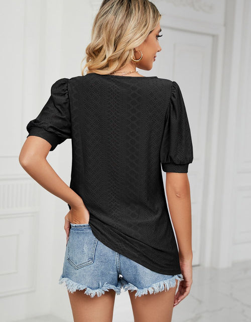 Load image into Gallery viewer, Eyelet Puff Sleeve Round Neck Top
