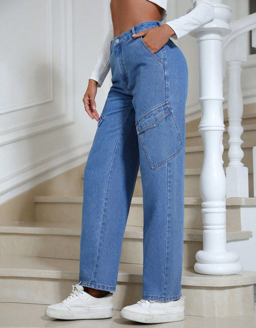 Load image into Gallery viewer, High Waist Straight Leg Jeans with Pockets
