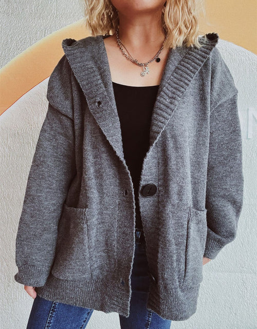 Load image into Gallery viewer, Dropped Shoulder Long Sleeve Hooded Cardigan

