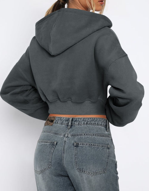 Load image into Gallery viewer, Zip Up Long Sleeve Hooded Cropped Jacket
