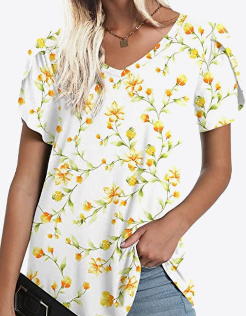 Load image into Gallery viewer, Printed Petal Sleeve V-Neck Blouse
