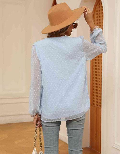 Load image into Gallery viewer, Swiss Dot Contrast V-Neck Blouse
