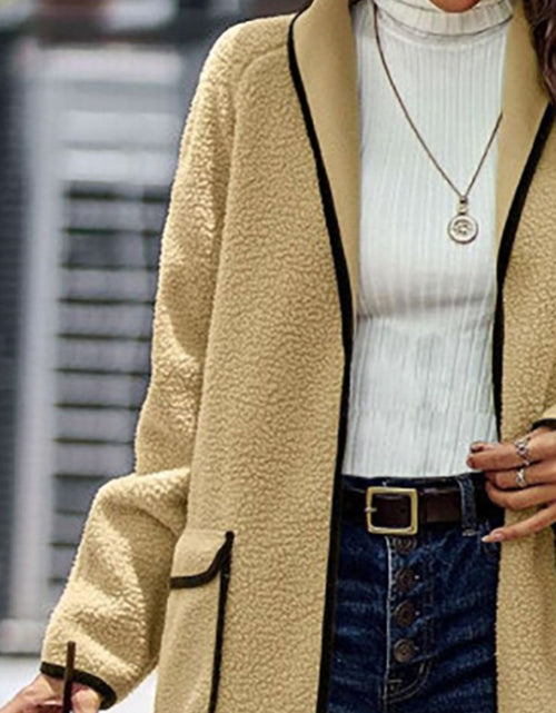 Load image into Gallery viewer, Full Size Contrast Trim Long Sleeve Coat with Pockets
